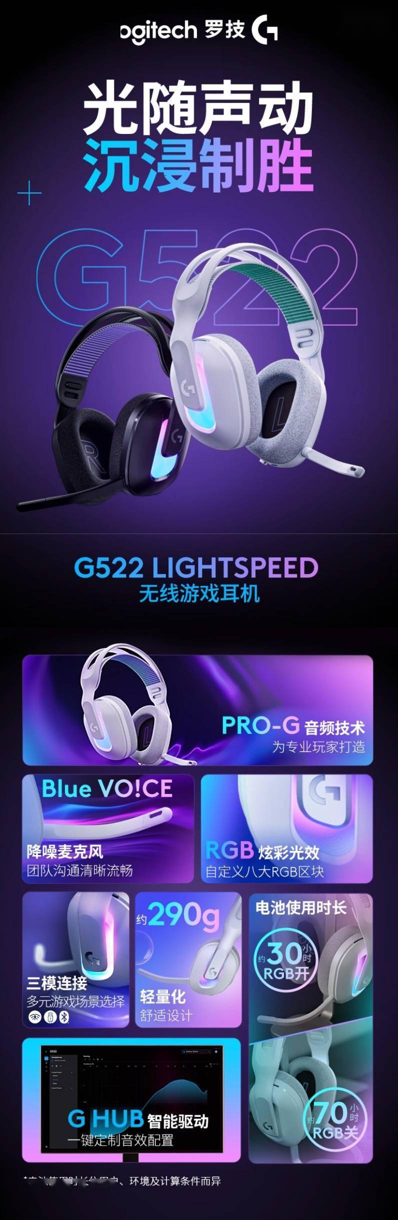 羅技G522頭戴游戲耳機(jī)上架京東1099元享三模無線新體驗(yàn)！